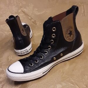CONVERSE Black and Gold Leather High-Tops Women's 8.5 Men's 6.5